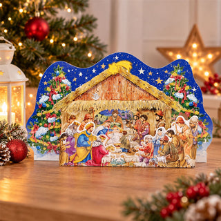 Freestanding Nativity Advent Calendar, 36cm Glitter Christmas Story Calendar