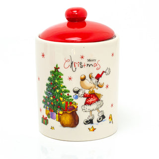 Ceramic Christmas Storage Jar | Christmas Biscuit Barrel Food Storage Pot Kitchen Jar With Lid | Christmas Cookie Jar - Design Varies One Supplied