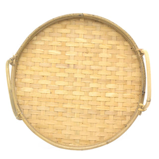Set Of 2 Bamboo Serving Tray | 2 Piece Round Wooden Tray With Handles | Kitchen Tea Coffee Tray Breakfast Tray