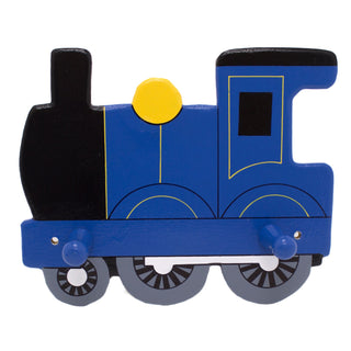 Blue Train and Coach Coatpeg | Childrens Wooden Wall Mounted Decorative Coat Peg Hook for Kids Room or Nursery Decor - Handmade in UK