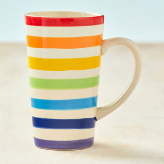 Hand Painted Tall Rainbow Mug | Rainbow Stripe Ceramic Tall Latte Coffee Mug