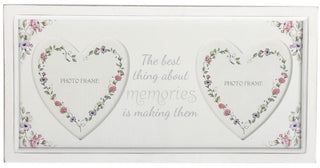 Gorgeous Wood Double Floral Heart Photo Frame ~ Memories Picture Frame