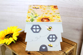 Pretty Beehive Storage Box | Grey Wooden Bee House Caddy | Decorative Bee Hive Storage Box