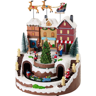 Musical Christmas Village, Illuminated Toy Shop with Train, Sleigh & 8 Melodies