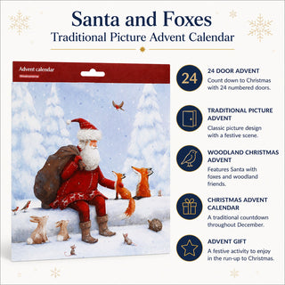 Santa and Foxes Traditional Picture Christmas Advent Calendar, 21.3cm 24 Door