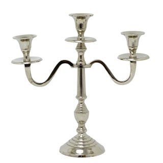 3 Arm Silver Aluminium Candelabra, 30cm Tall Candle Holder Table Centrepiece