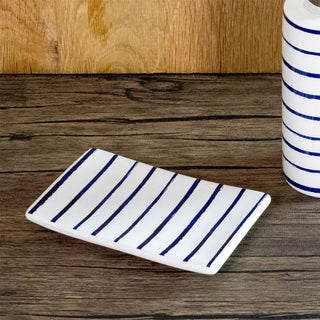 Harbour Stripe Ceramic Soap Dish | Nautical Bathroom Soap Bar Storage Holder