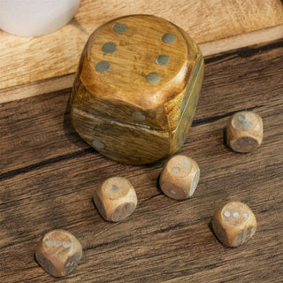 Set Of 5 Wooden Die In Dice Shaped Case | Five Piece Dice Game Set Storage Case