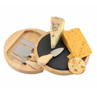 20cm Slate Round Wooden Cheese Board | Cheese Serving Platter Set | Charcuterie Platter And Serving Meat Board