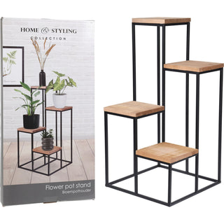 Elegant Metal & Wood Flower Pot Stand With Four Shelves | 4 Tier Plant Stand 67cm
