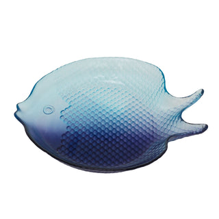 Fish Shaped Glass Dish, 180ml Blue Nautical Snack Serving Bowl 20x17cm