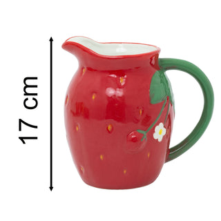 Strawberry Shaped Ceramic Jug, 1.2L Drinks Pitcher Water Serving Jug - 17cm