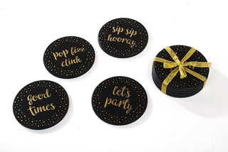 Gorgeous Set Of 4 Black And Gold Round Drinks Coasters ~ Cup Mug Table Mats
