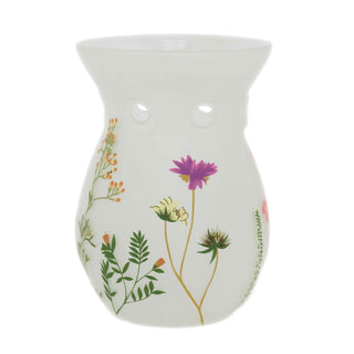 Elegant White Floral Glass Essential Oil Burner Tealight Holder Wax Melt Burner