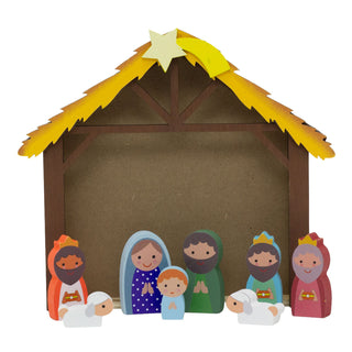 Wooden Nativity Scene with Mini Figures & Stable | Christmas Nativity Set