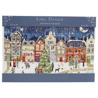 Christmas Street Advent Calendar, 33.5cm Festive Town & Ice Skating Design