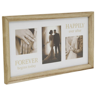 3 Aperture Wedding Photo Frame, Natural Wood Collage Display 42 x 24 cm