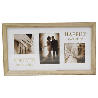 3 Aperture Wedding Photo Frame, Natural Wood Collage Display 42 x 24 cm