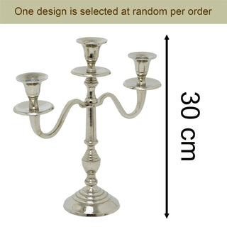 3 Arm Silver Aluminium Candelabra, 30cm Tall Candle Holder Table Centrepiece