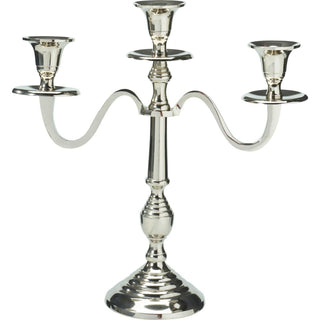 3 Arm Silver Aluminium Candelabra, 30cm Tall Candle Holder Table Centrepiece