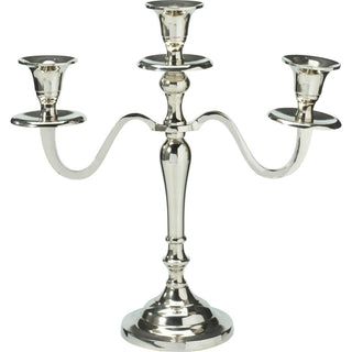 3 Arm Silver Aluminium Candelabra, 30cm Tall Candle Holder Table Centrepiece