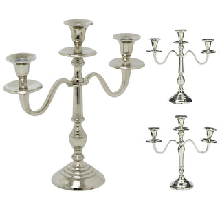 3 Arm Silver Aluminium Candelabra, 30cm Tall Candle Holder Table Centrepiece
