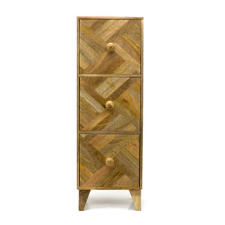 3 Drawer Marquet Cabinet | Mango Wood Bedside Table 3 Drawer Side Storage Unit