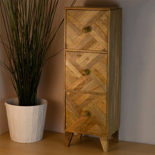3 Drawer Marquet Cabinet | Mango Wood Bedside Table 3 Drawer Side Storage Unit