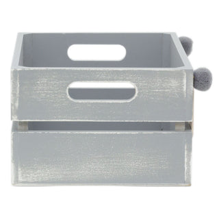 Shabby Chic Home Crate Grey Hamper Decorative Storage | Pom Pom Wooden Storage Box With Handles