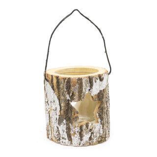 Natural Wooden Tree Log Christmas Tealight Candle Holder | Festive Rustic Tree Bark Tea Light Candle Pot | Xmas Lantern Tealight Votive Holder