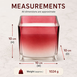 Square Glass Scented Candle, 10cm Pomegranate & Cassis Fragrance Red Ombre Glass