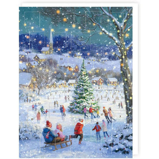 Skating by the Tree Christmas Advent Calendar, Snowy Village Ice Skating Scene