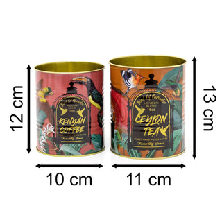 Set of 2 Decorative Replica Tea And Coffee Tin Cans | 2 Piece Birds Of Paradise Retro Metal Storage Tin Set | Tropical Vintage Style Metal Food Display Cans