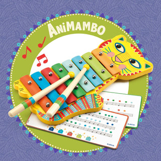 Djeco DJ06002 Animambo Rainbow Cat Xylophone Musical Toy with Song Sheets