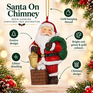 Santa On Chimney Resin Hanging Christmas Tree Decoration, Gisela Graham 8cm