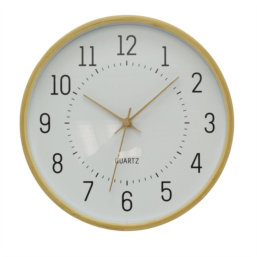 32cm Modern Scandi Round Bamboo Wall Clock | Wall-mounted Wooden Clock ...