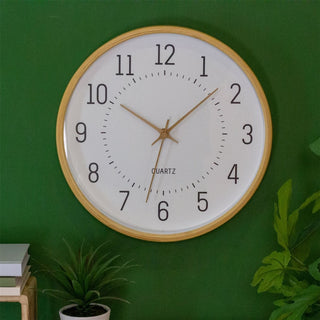 32cm Modern Scandi Round Bamboo Wall Clock | Wall - mounted Wooden Clock - White