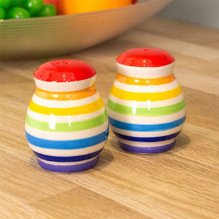 Rainbow Salt & Pepper Shakers | Ceramic Multi-Coloured Stripe Salt & Pepper Pots
