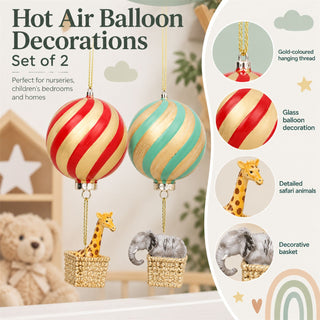 Set Of 2 Circus Elephant And Giraffe Hot Air Balloon Decorations, Gisela Graham