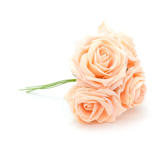 5 Stem Peach Rose Floral Bouquet | Foam Roses Artificial Flower Posy | Floral Spray Fake Flower Arrangement Spray