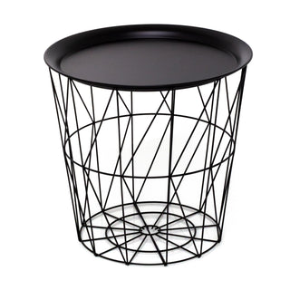 Black Metal Geometric Wire Occasional Side Table ~ Modern Storage Table With Lid
