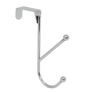 Chrome Double Over Door Hook, 15cm Metal Dual Door Hanger Pegs Coat Hooks