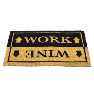 Work and Wine Doormat | Funny 60x40cm Rectangular Entrance Door Mat | Non-slip Pvc Backed Natural Coir Doormat