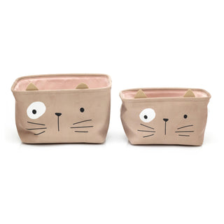 Set Of 2 Cute Kids Storage Boxes | Children's Fabric Storage Baskets - Cat