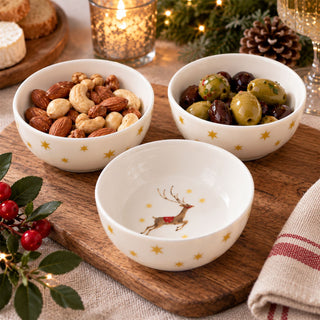Christmas Snack Bowls Set of 3, Gisela Graham Santa Reindeer, 9cm