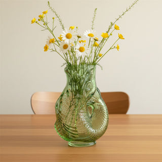 Green Glass Fish Jug, 20cm Coloured Glass Pitcher Vase Nautical Fish Ornament