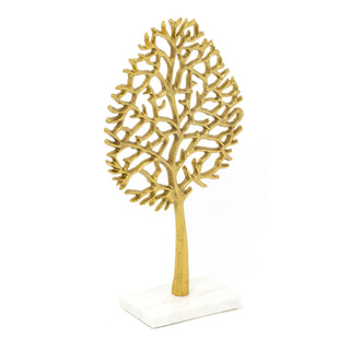 34cm Elegant Gold Tone Tree Of Life Ornament | Gold Metal Tree Of Life Sculpture On Marble Base | Gold Family Tree On Stand Centerpiece