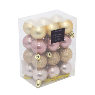 24 Piece Gold And Pink Mini Christmas Baubles | Christmas Tree Decorations | Gold Xmas Baubles Christmas Decor