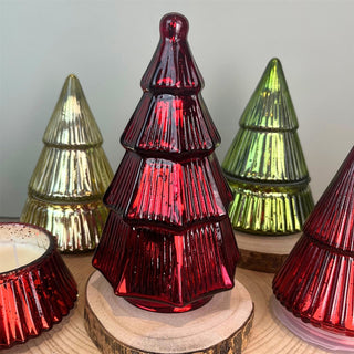 Red Glass Christmas Tree | Freestanding Mottled Gold Tree Ornament - 20cm