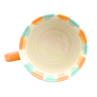 Hand Painted Candy Stripe Mug 300ml Orange & Blue Fine China Tea Coffee Cup